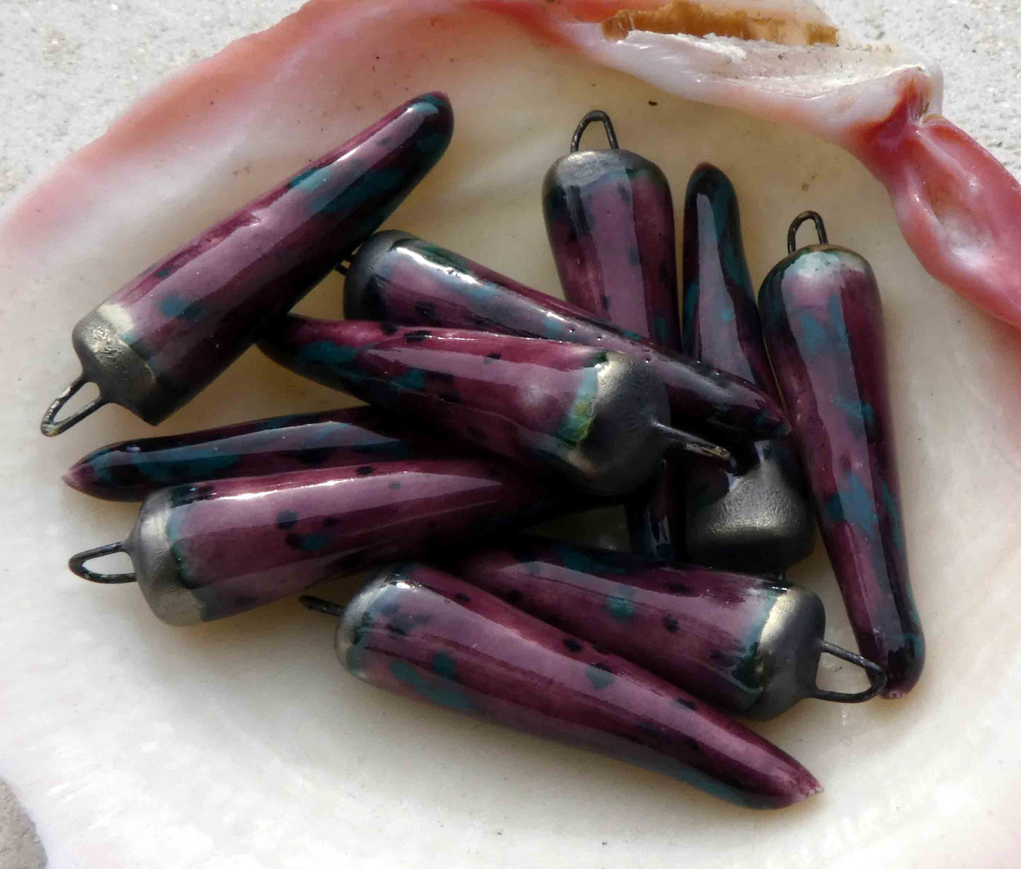 Ceramic Spikes Earring Charms -Peppered Raspberry