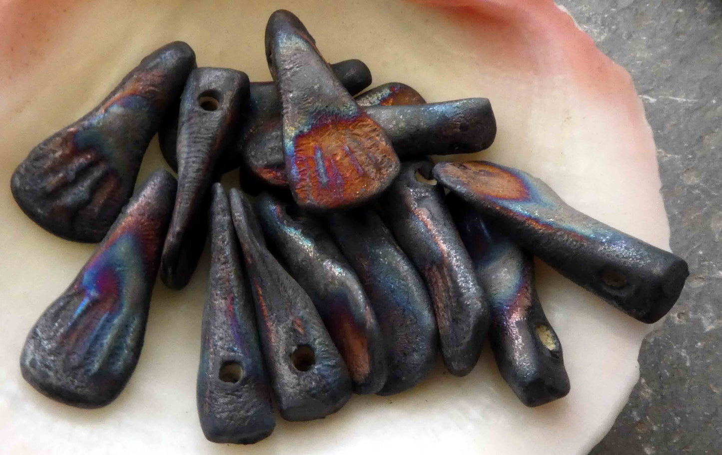 Ceramic Flipper Beads -Scorched