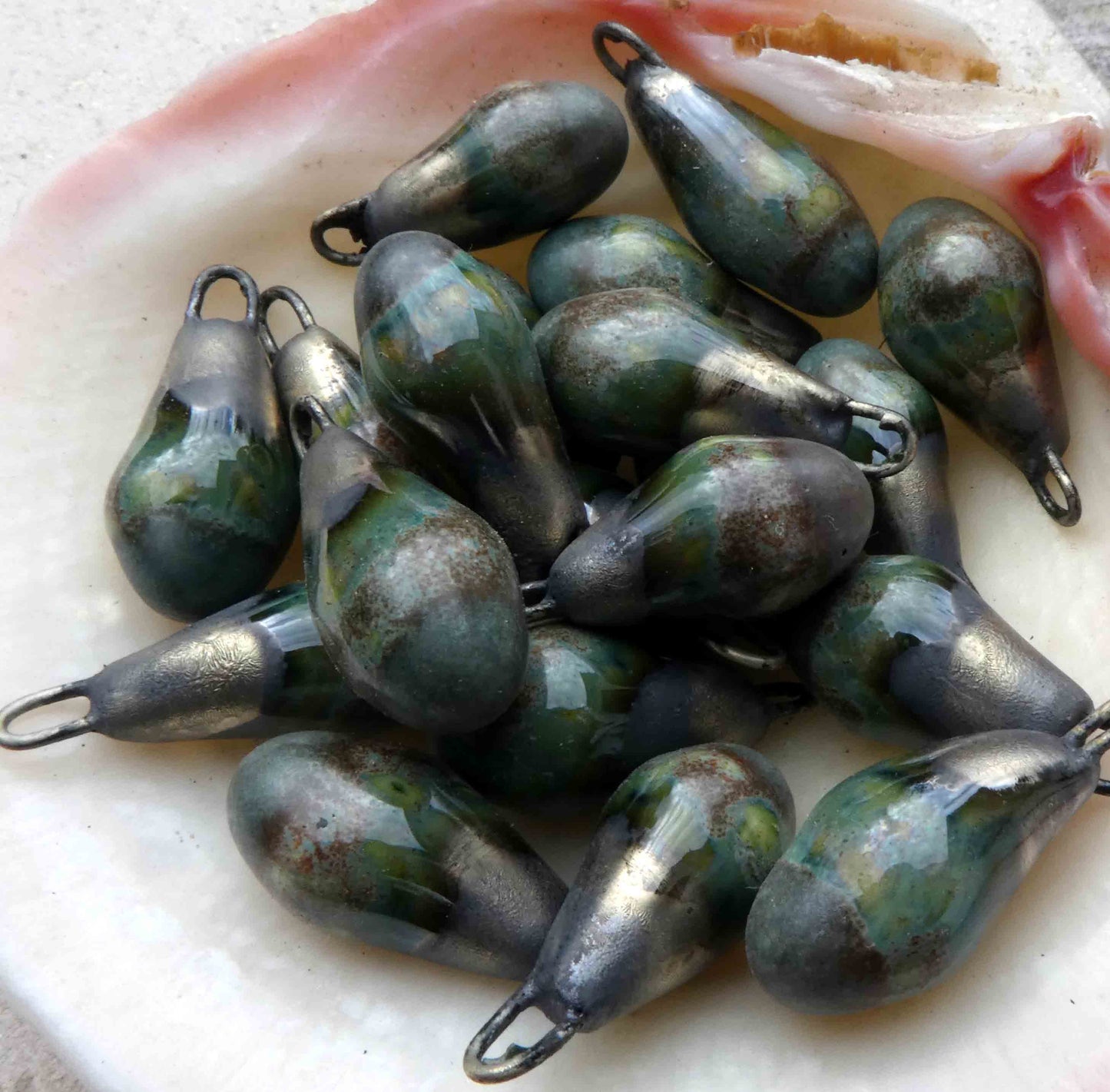 Ceramic Drops Earring Charms- Green Stone