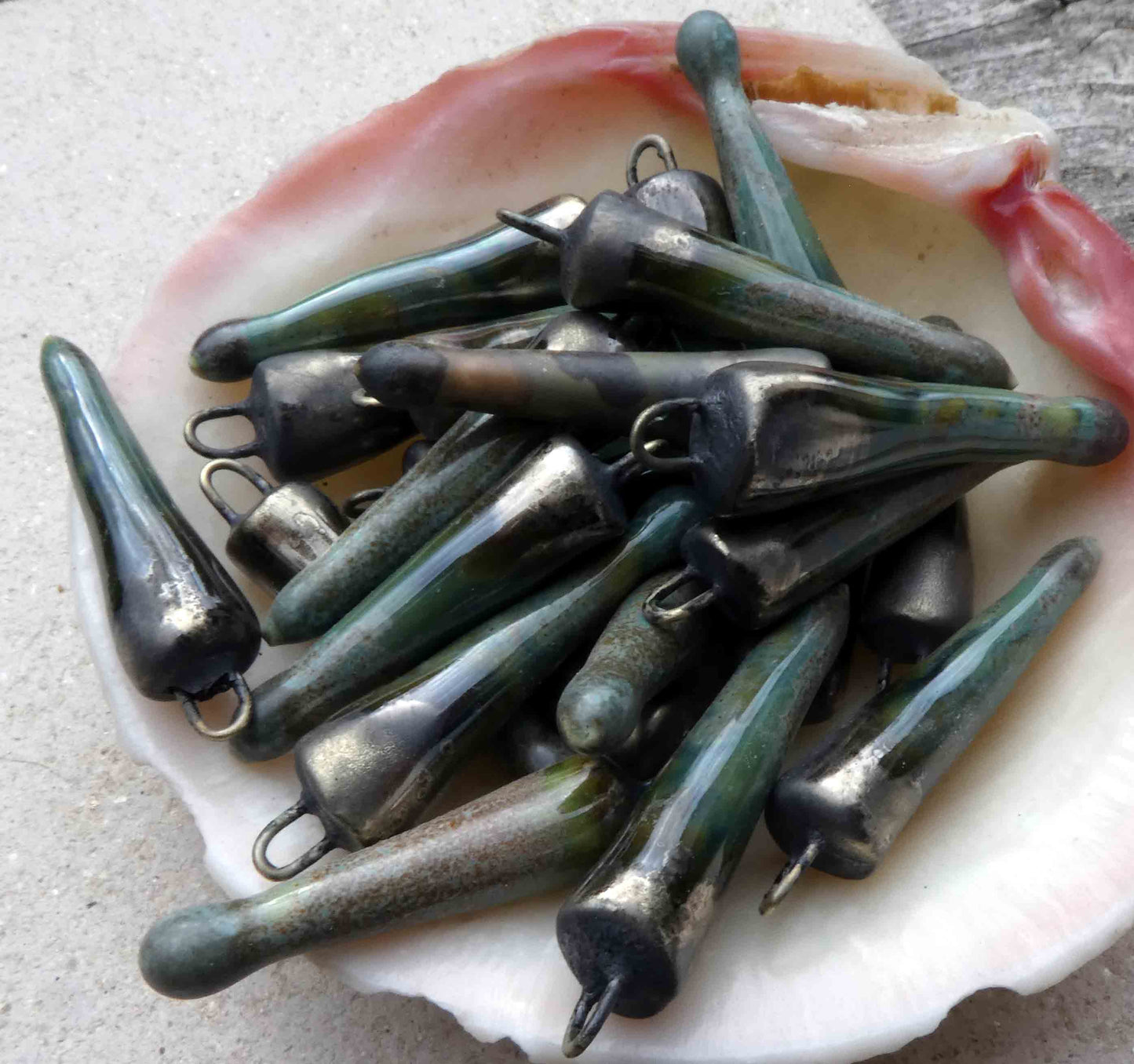 Ceramic Spikes Earring Charms- Green Stone