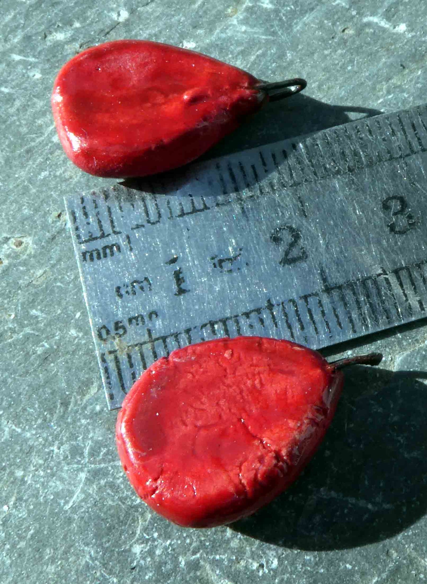 Ceramic Grooved Drops Earring Charms -Red