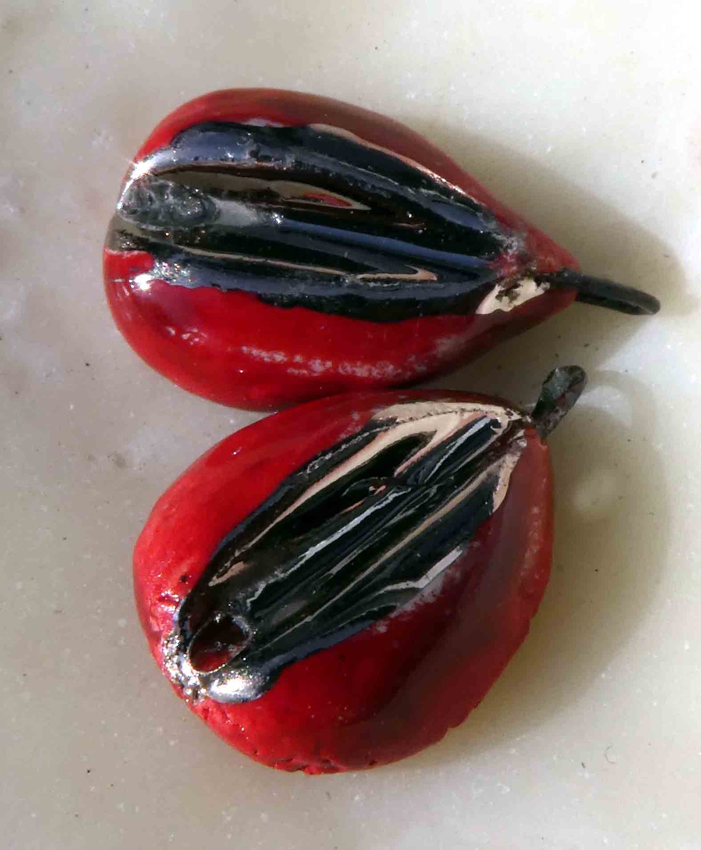 Ceramic Grooved Drops Earring Charms -Red