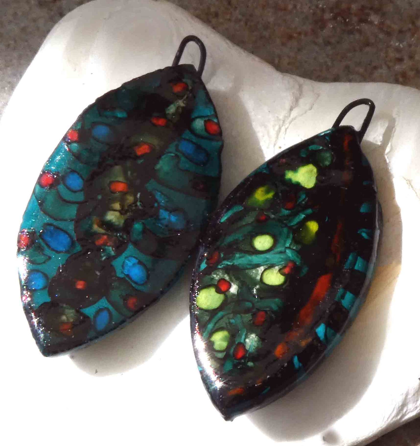 Ceramic Reversible Painted Drops Earring Charms -#15