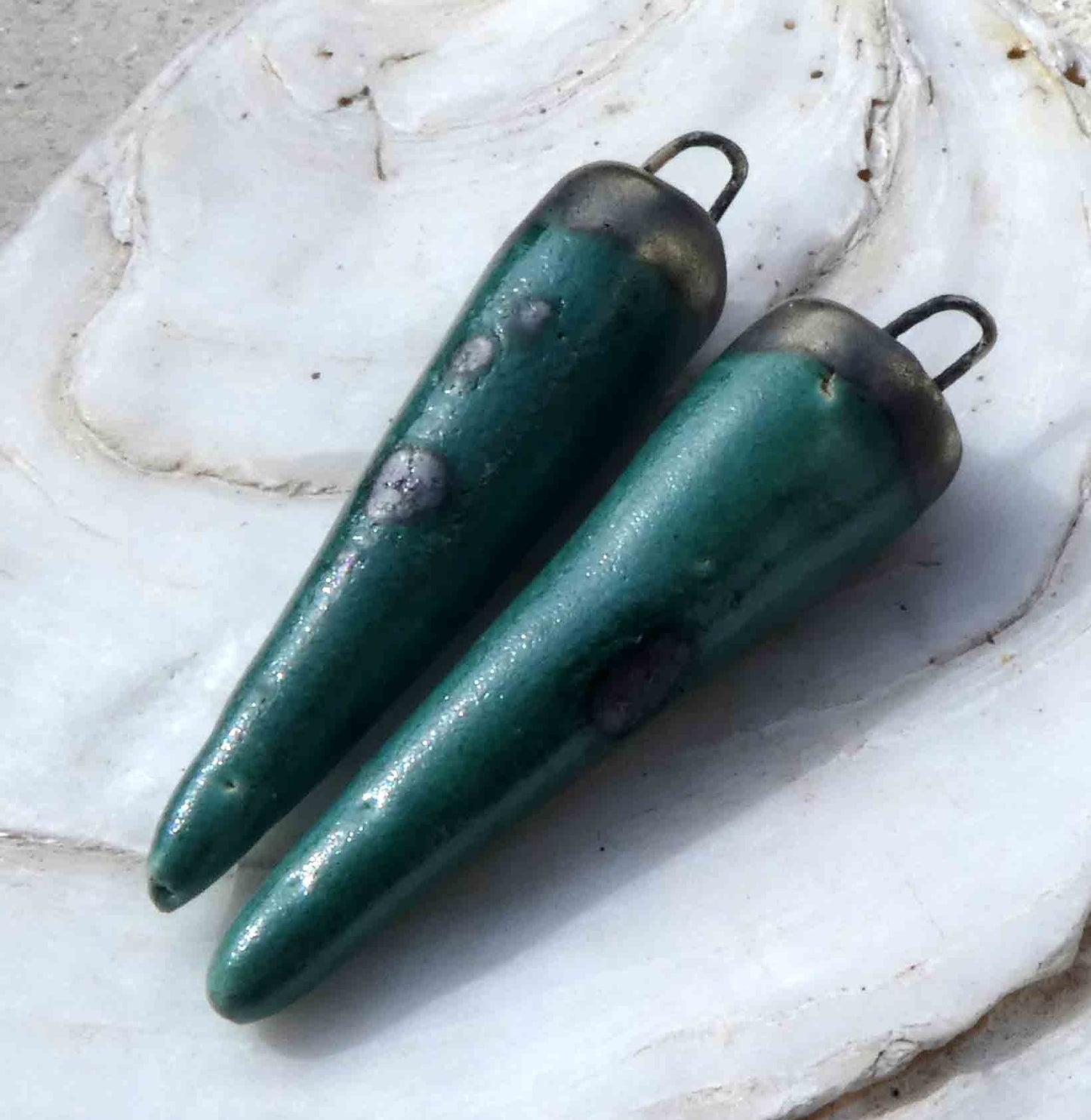 Ceramic Spikes Earring Charms - Emerald Glimmer