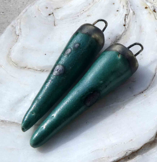 Ceramic Spikes Earring Charms - Emerald Glimmer
