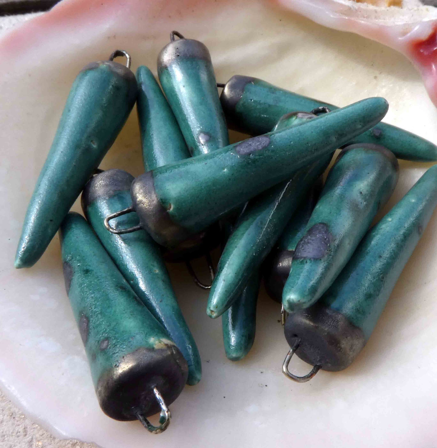 Ceramic Spikes Earring Charms - Emerald Glimmer