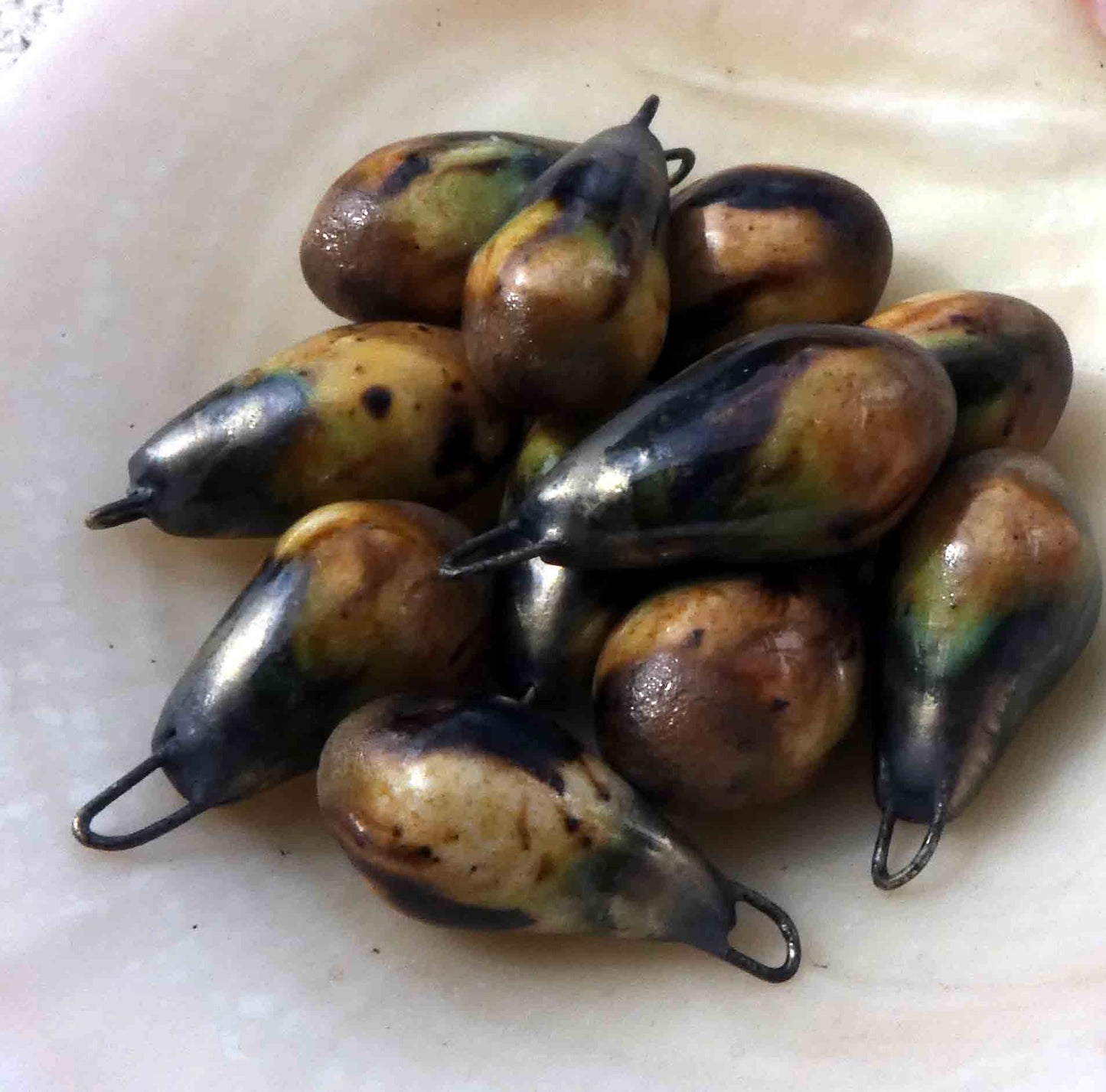 Ceramic Drops Earring Charms - Spotted Walnut