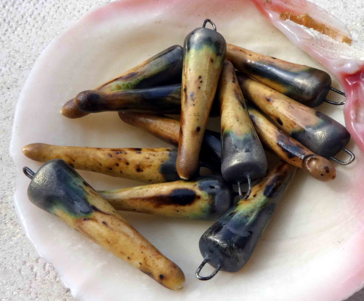 Ceramic Spikes Earring Charms - Spotted Walnut