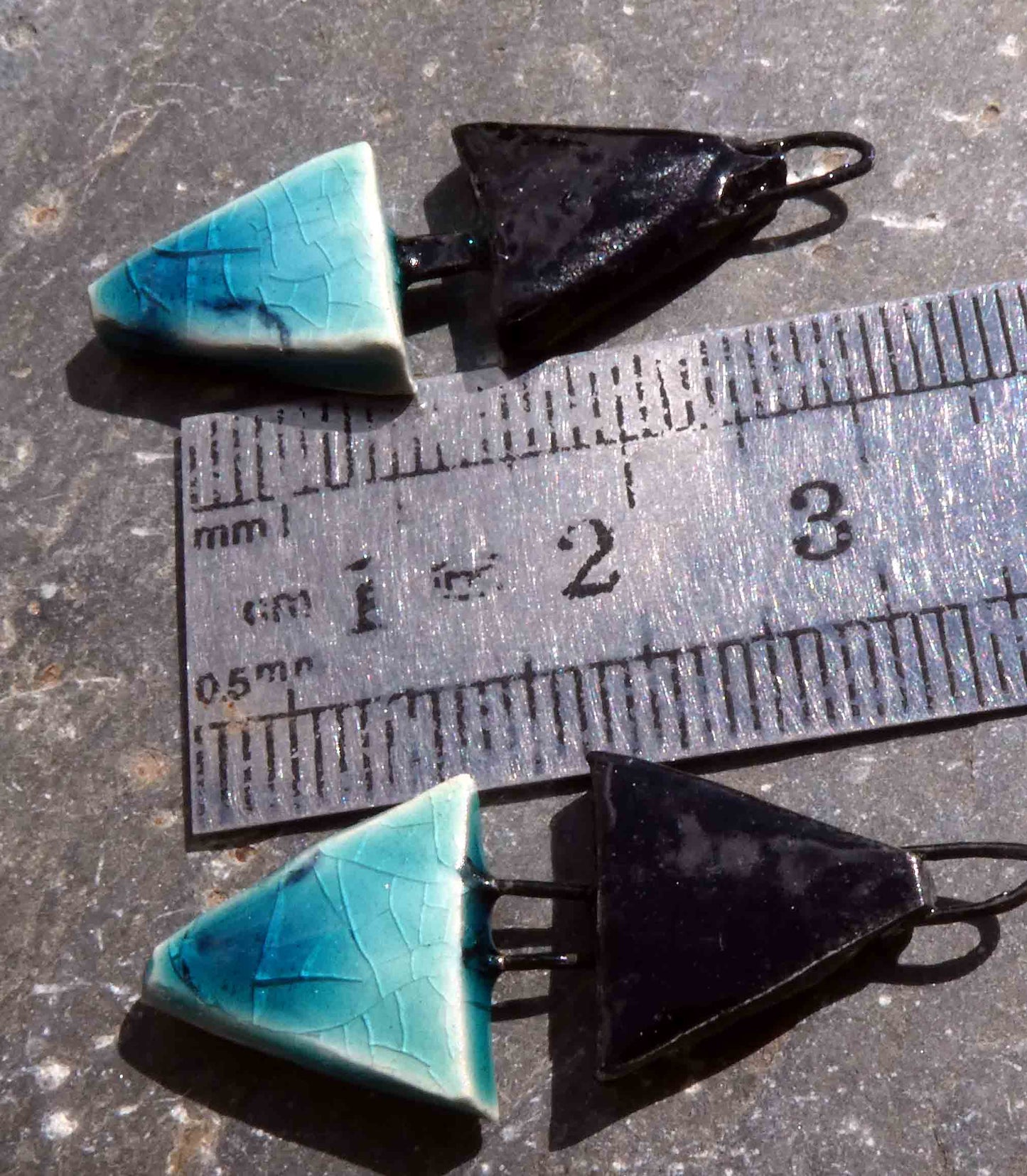 Ceramic Double Triangle Dangles - Black and Oriental Blue