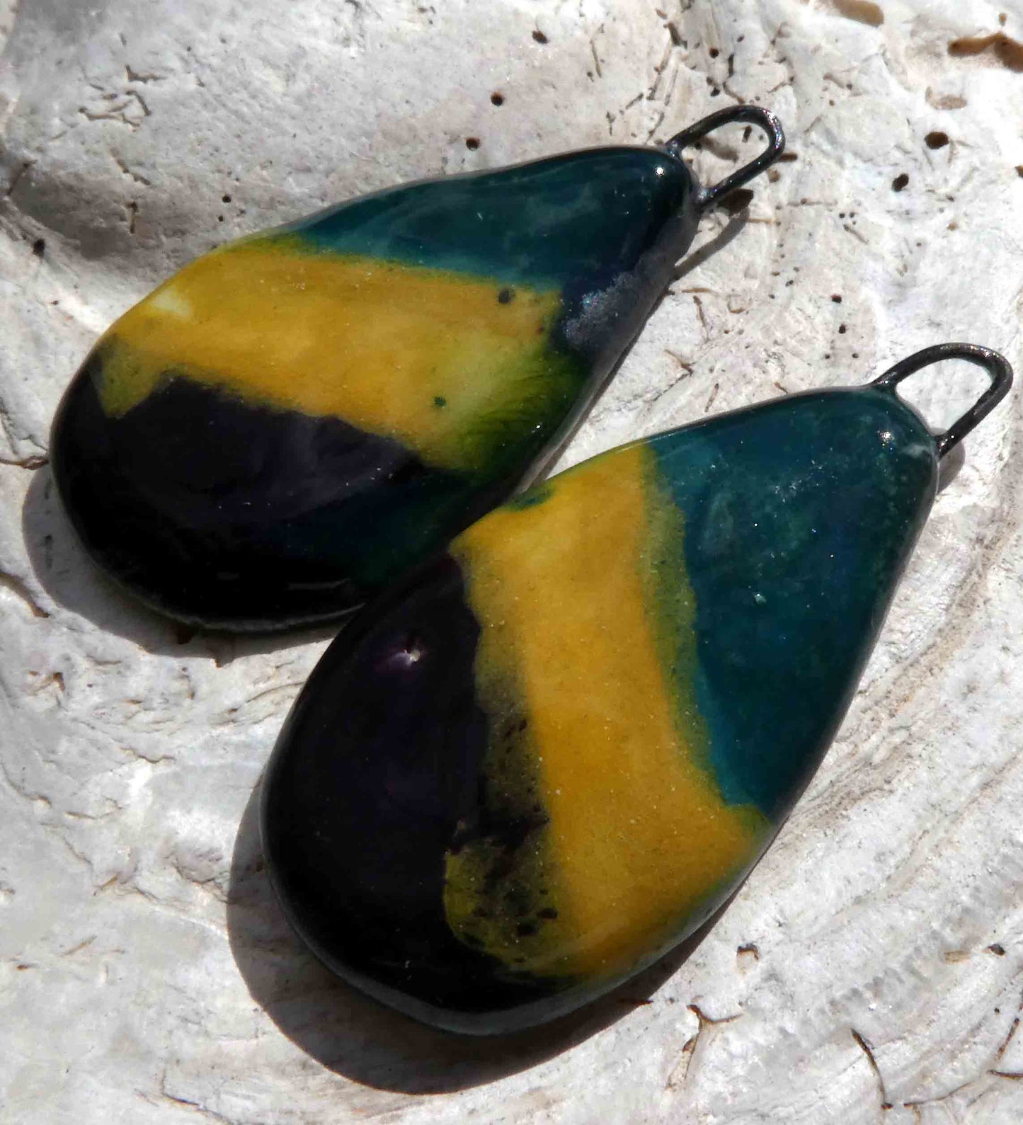 Ceramic Slim Drops -Teal, Mustard and Aubergine
