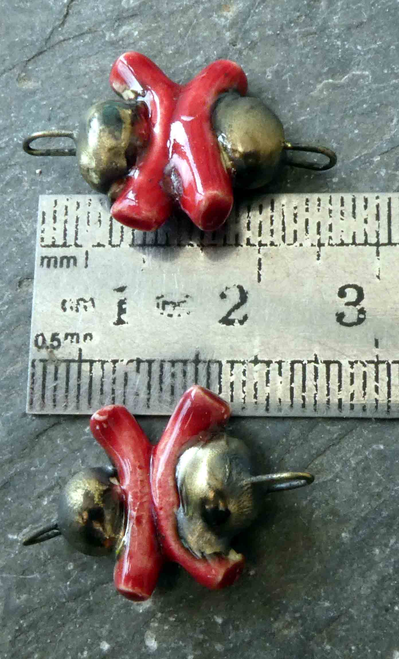 Ceramic Curly Stick and Bobble Earring Connectors -Fushia Fantasy