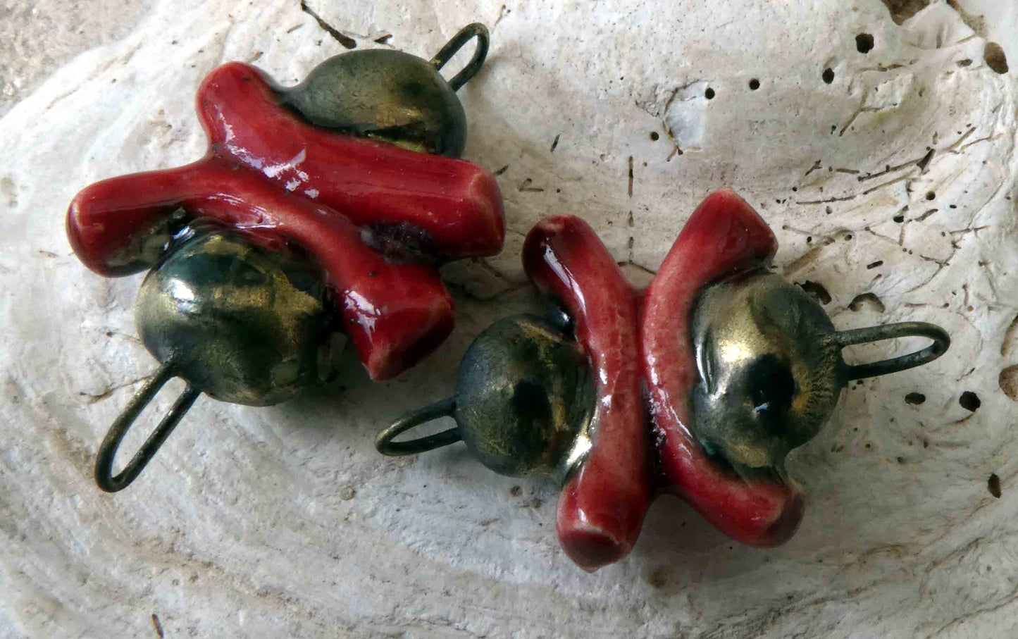Ceramic Curly Stick and Bobble Earring Connectors -Fushia Fantasy