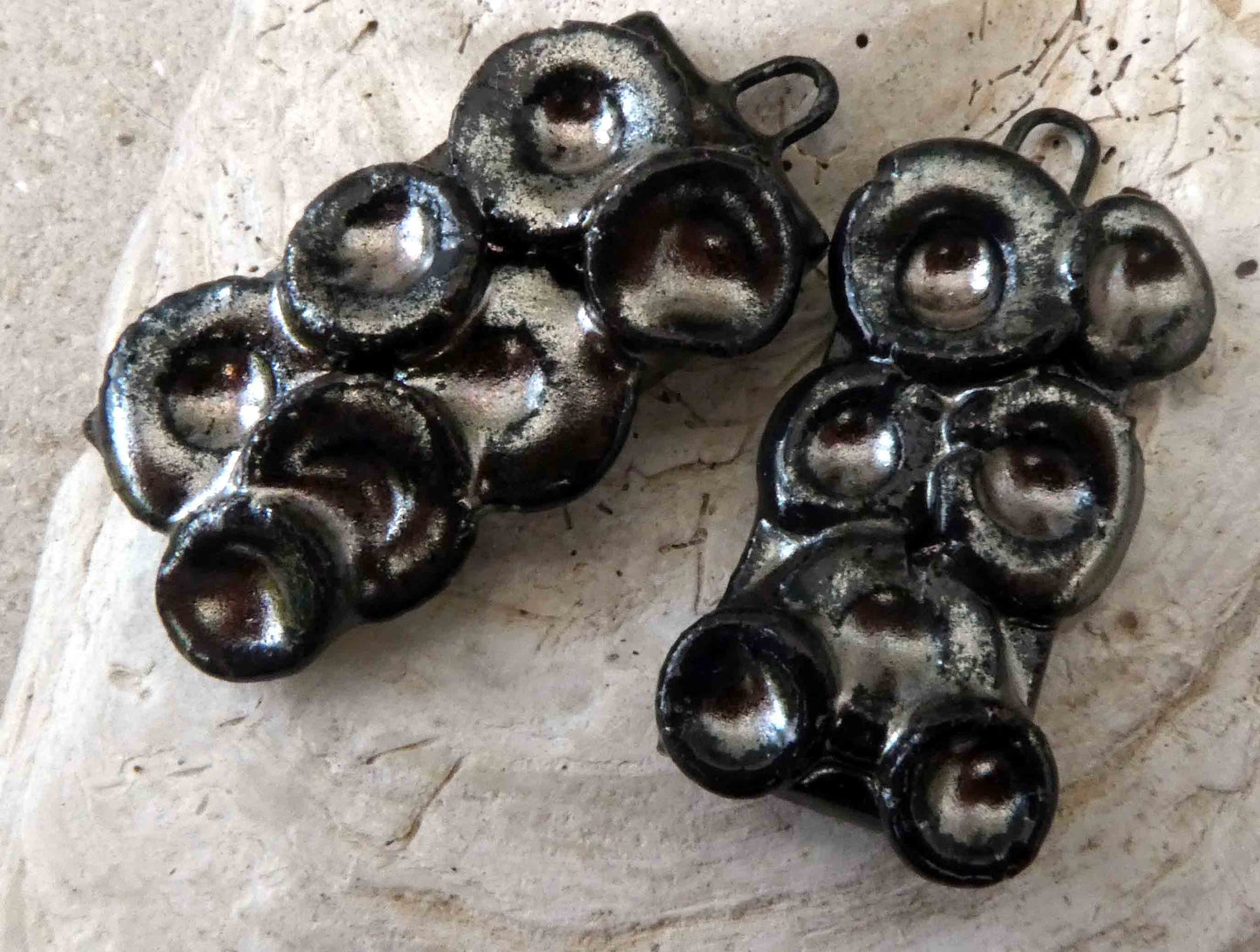 Ceramic Layered Lichen Tablet Earring Charms -Gloria