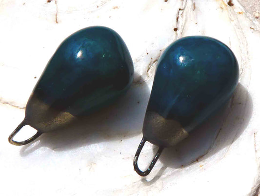 Ceramic Bronzy Drops Earring Charms - Teal