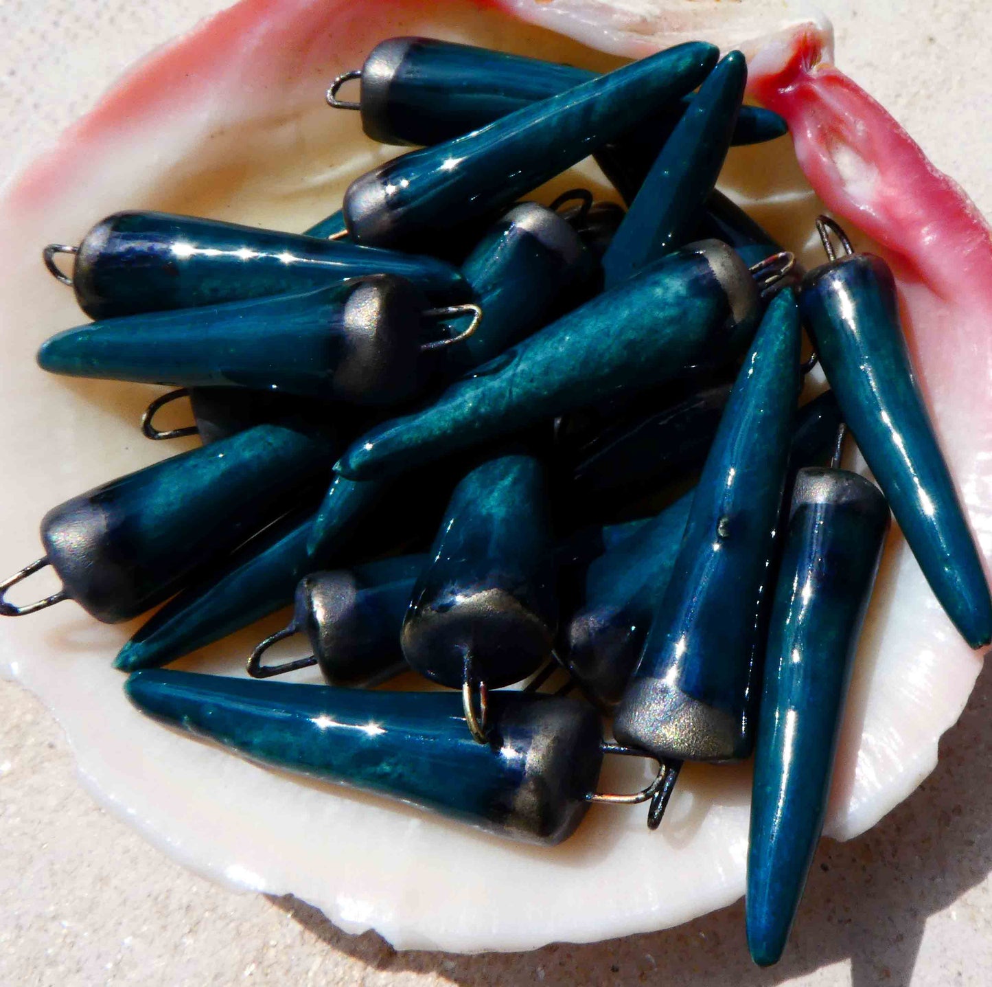 Ceramic Spikes Earring Charms - Teal