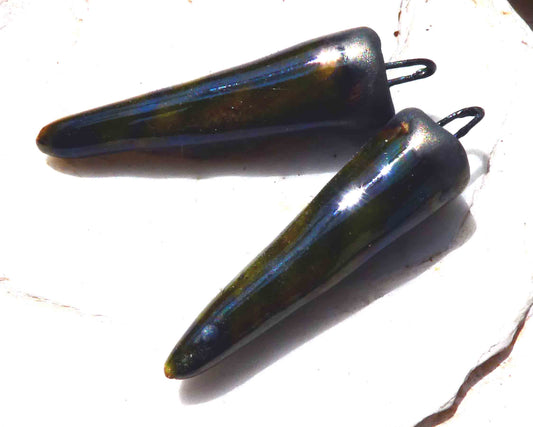 Ceramic Bronzy Spikes Earring Charms - Olive