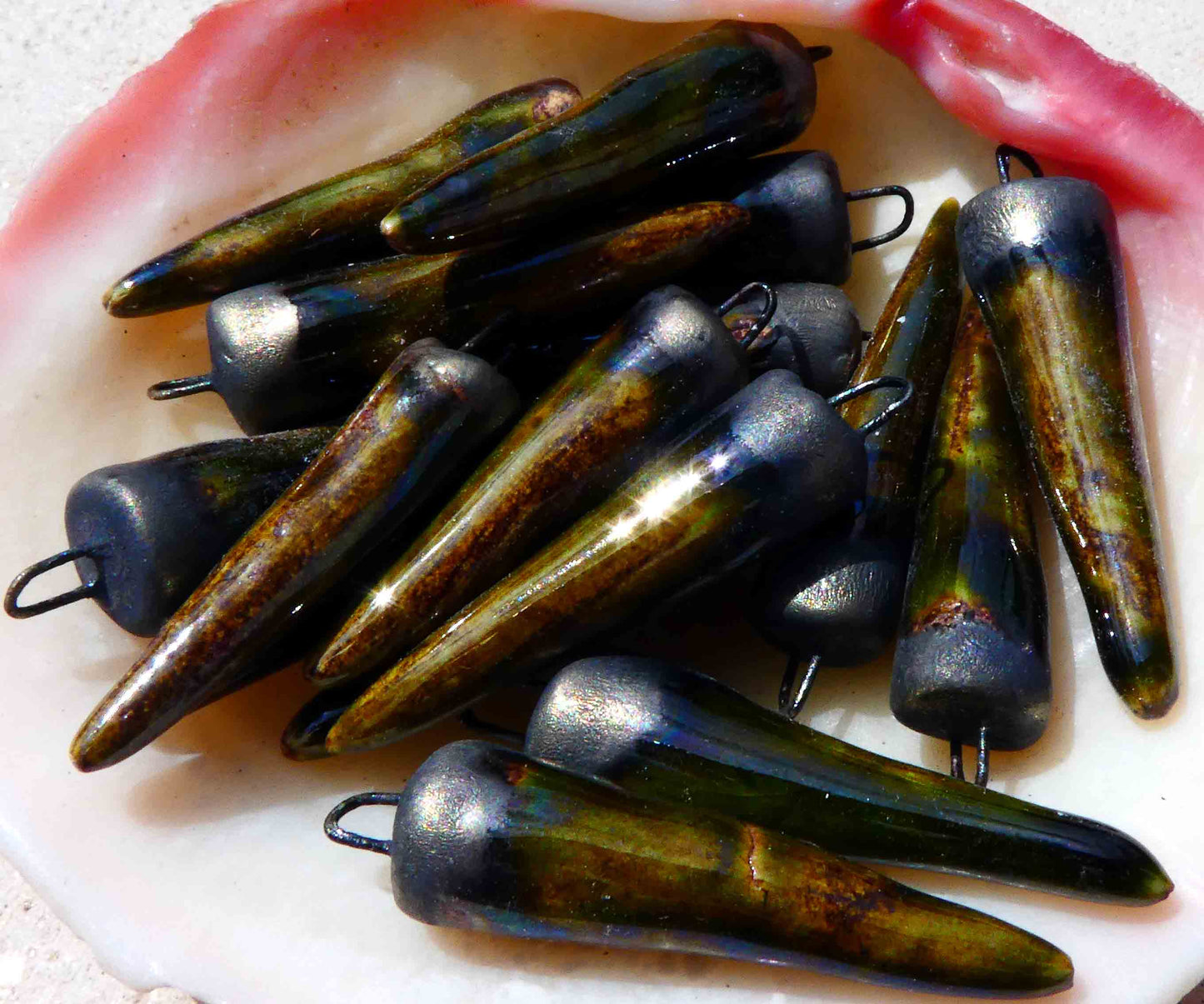 Ceramic Bronzy Spikes Earring Charms - Olive