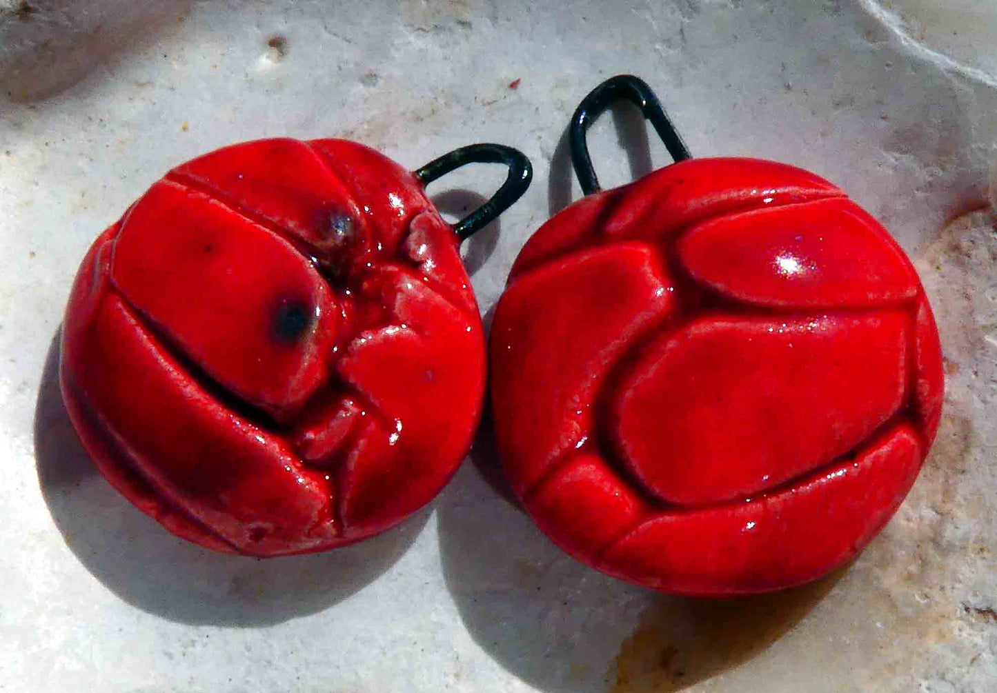 Ceramic Cobblestone Bowl Drops Earring Charms - Red