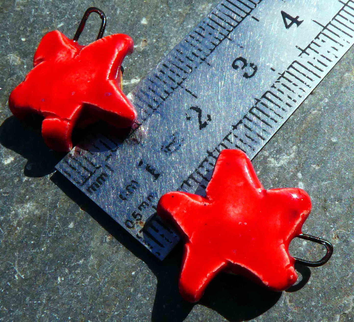 Ceramic Funky Flower Drops -Red and Yellow