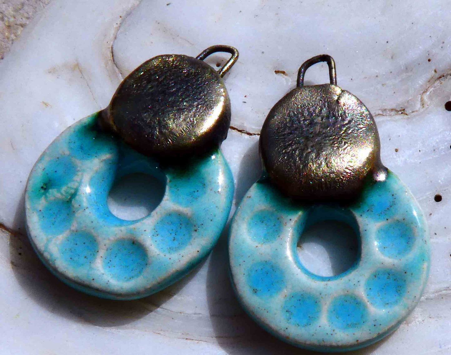Ceramic Textured Hoop Connectors - Larimar