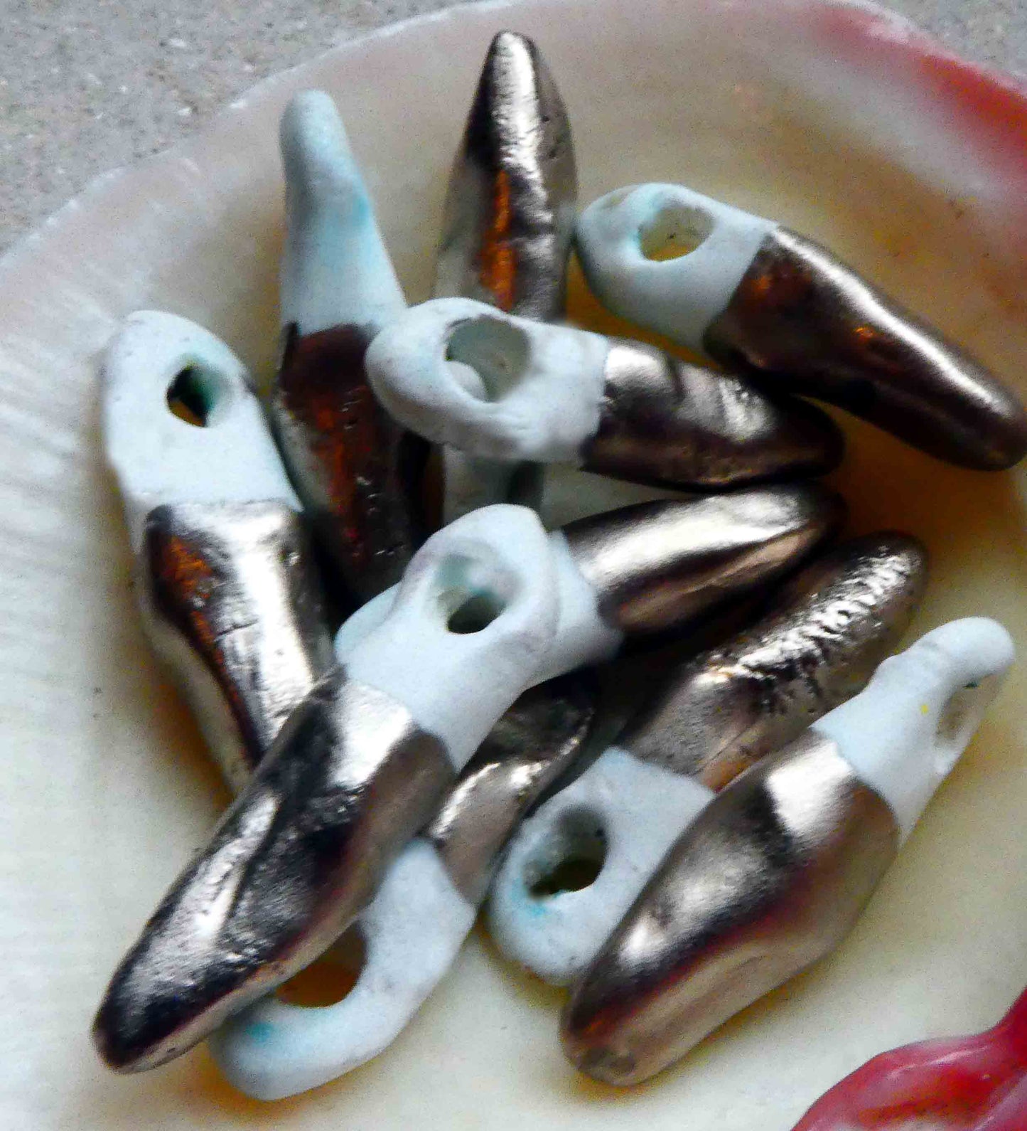 Porcelain and Platinum Lustre Earring Charms