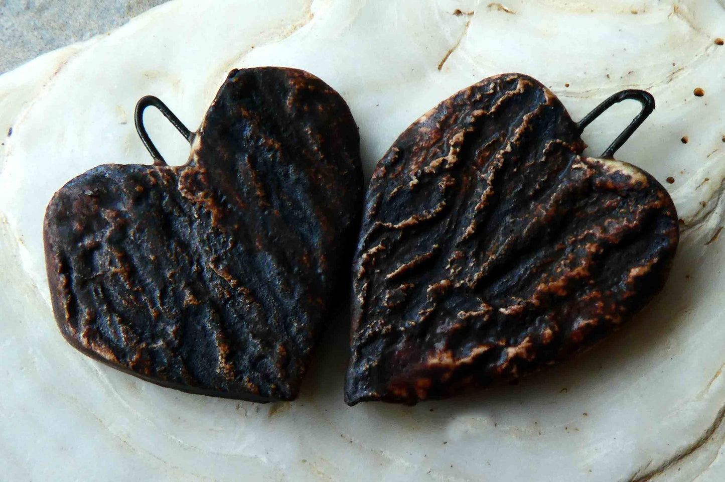 Ceramic Bark Hearts - Stone