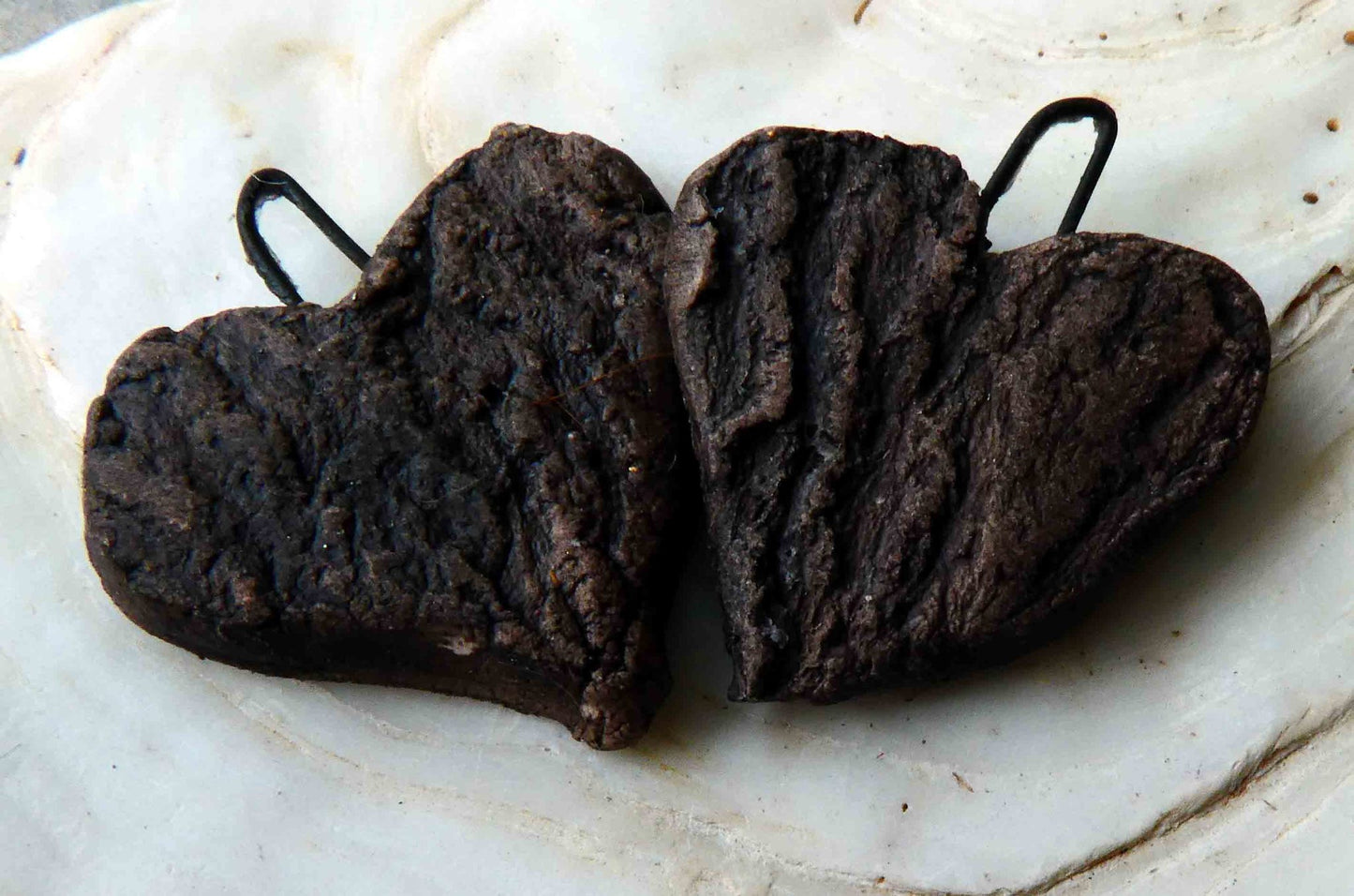 Ceramic Bark Hearts - Stone