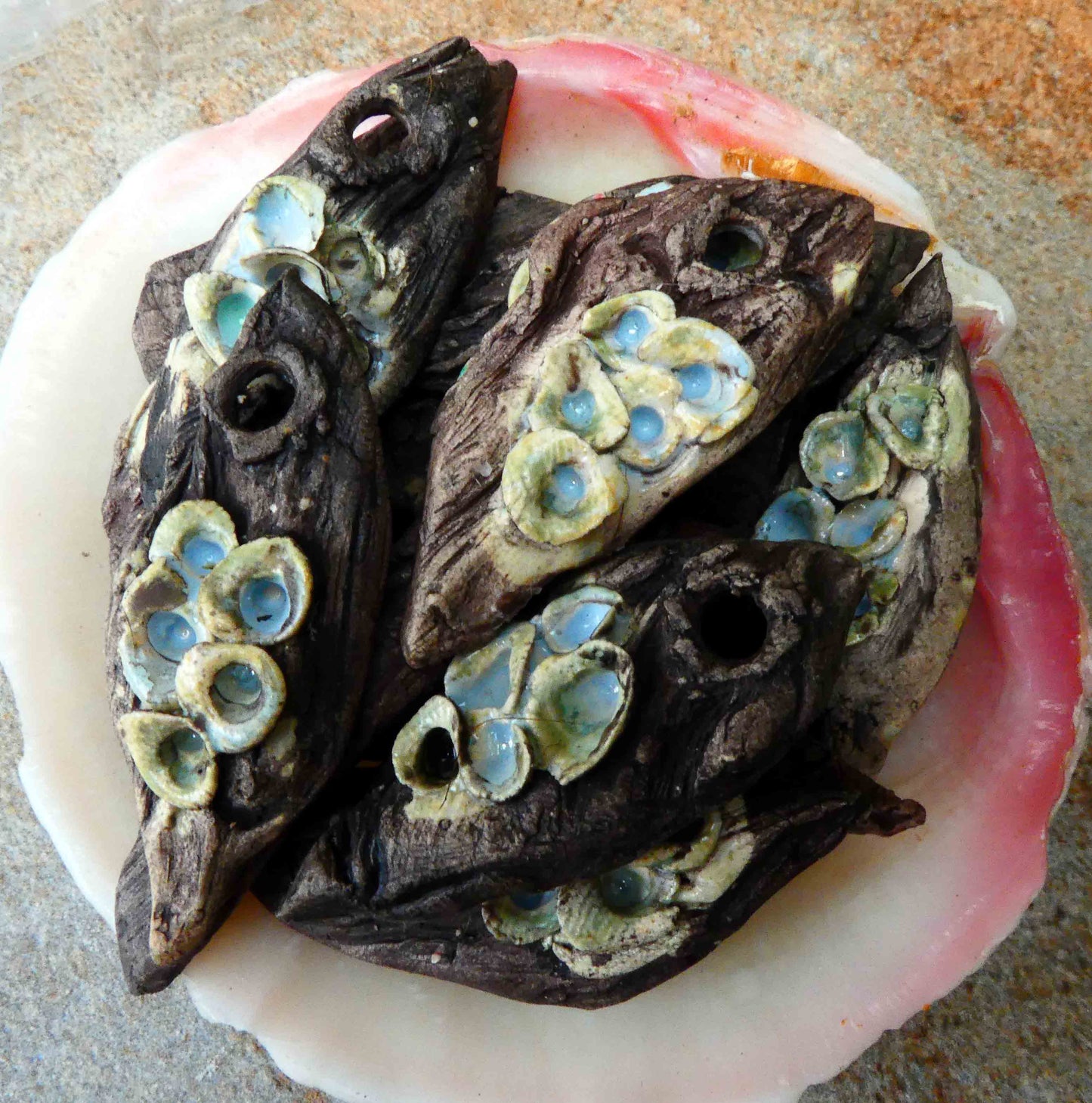 Ceramic Driftwood Shards with Lichen Earring Charms