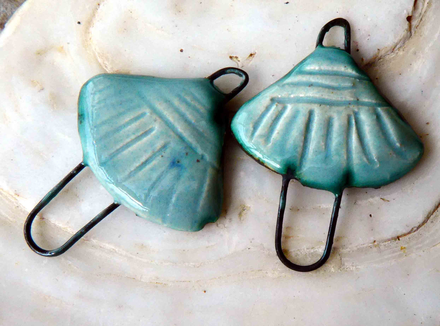 Ceramic Textured Fan Earring Connectors-Seabreeze