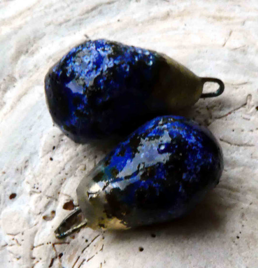 Ceramic Bronzy Drop Earring Charms - Mirror Blue Glimmer