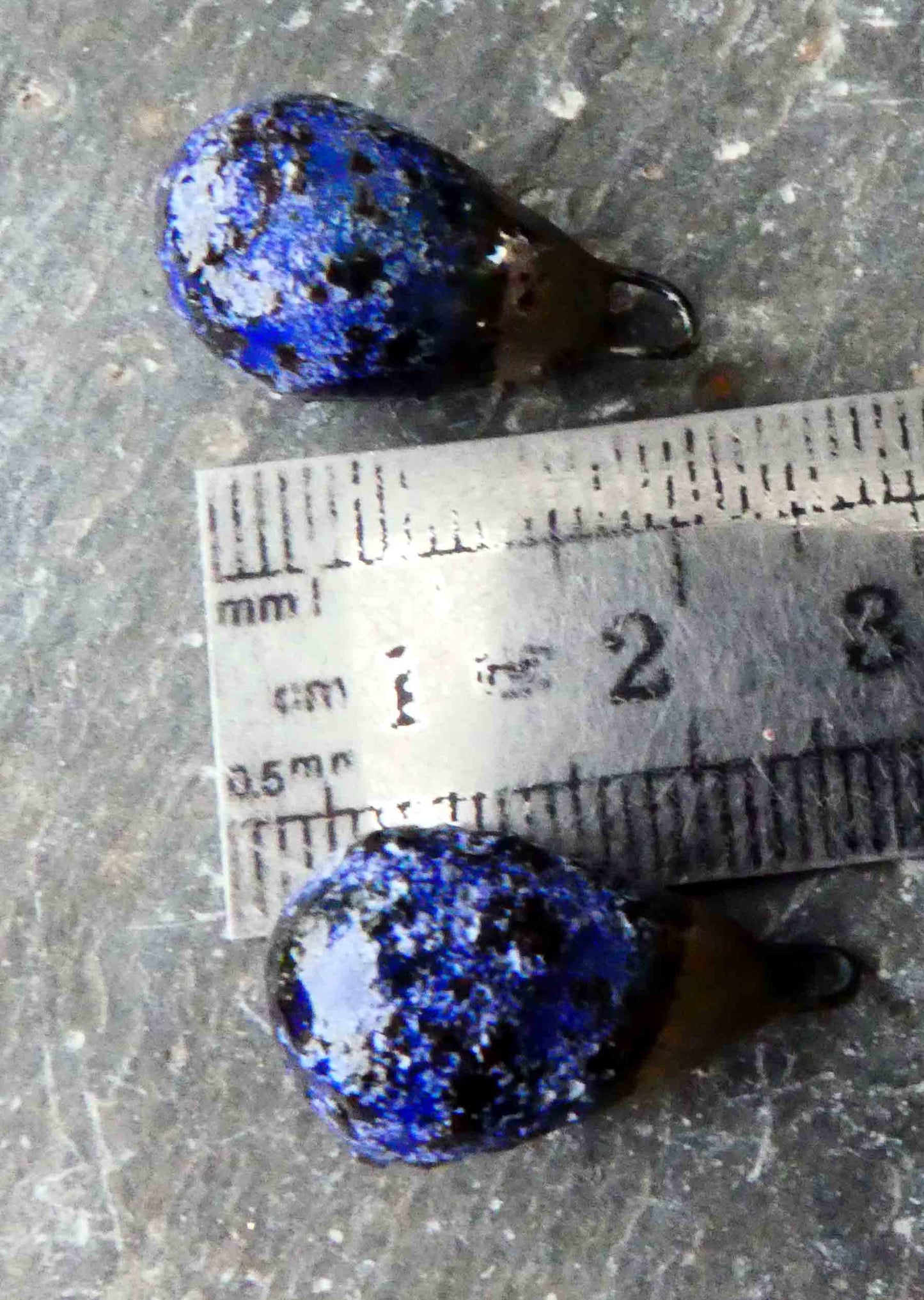 Ceramic Bronzy Drop Earring Charms - Mirror Blue Glimmer