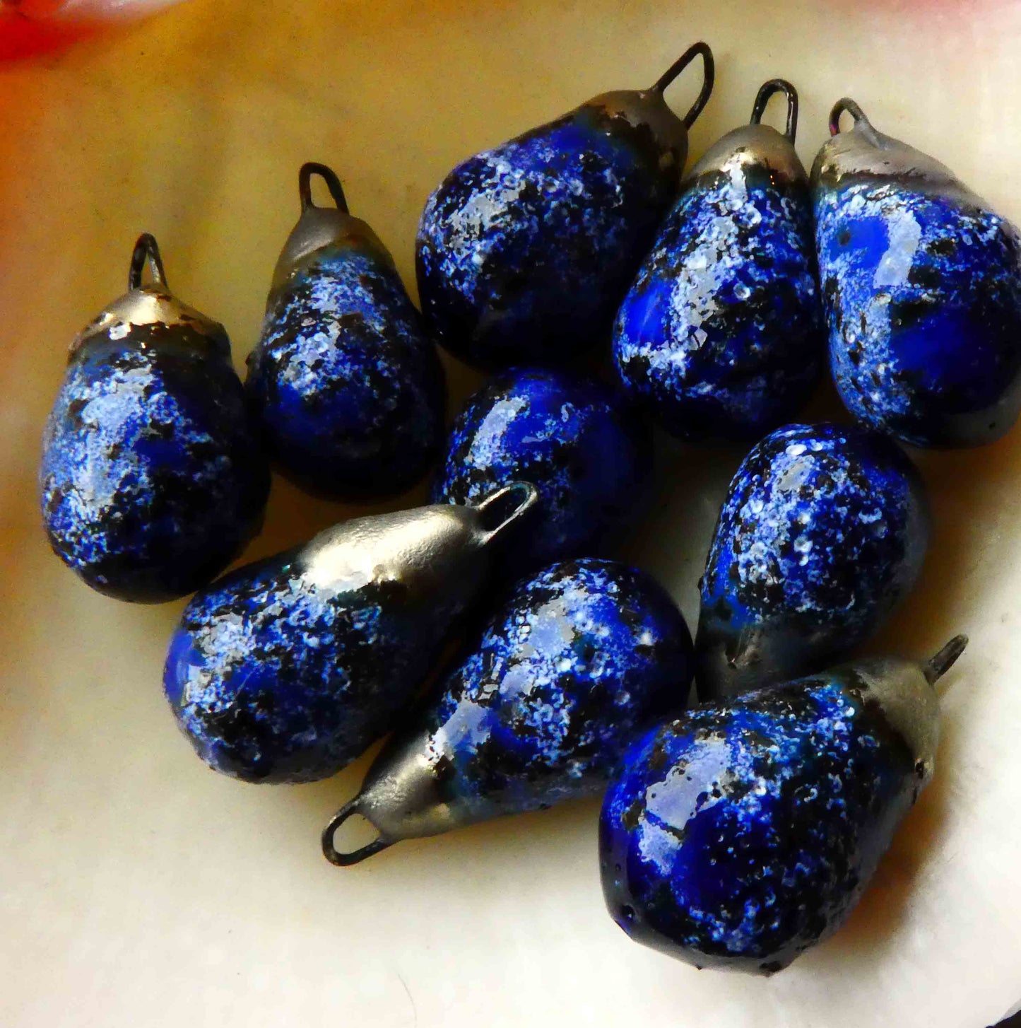 Ceramic Bronzy Drop Earring Charms - Mirror Blue Glimmer