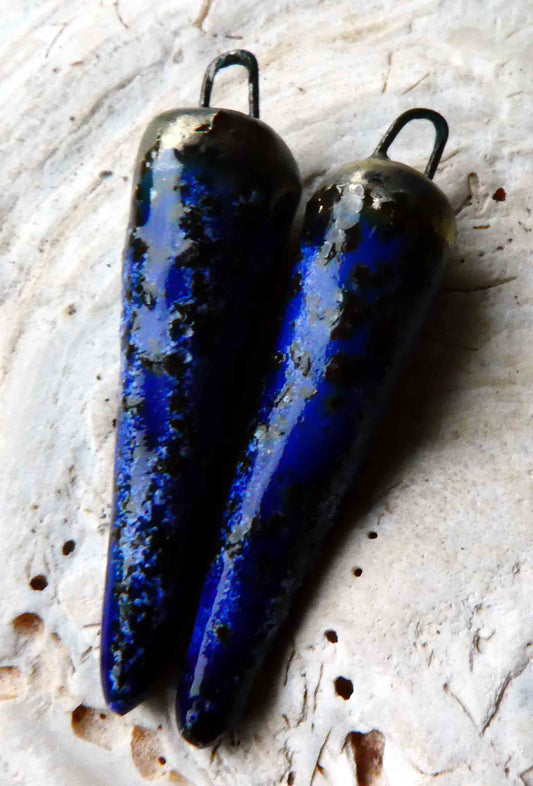 Ceramic Bronzy Spike Earring Charms - Mirror Blue Glimmer