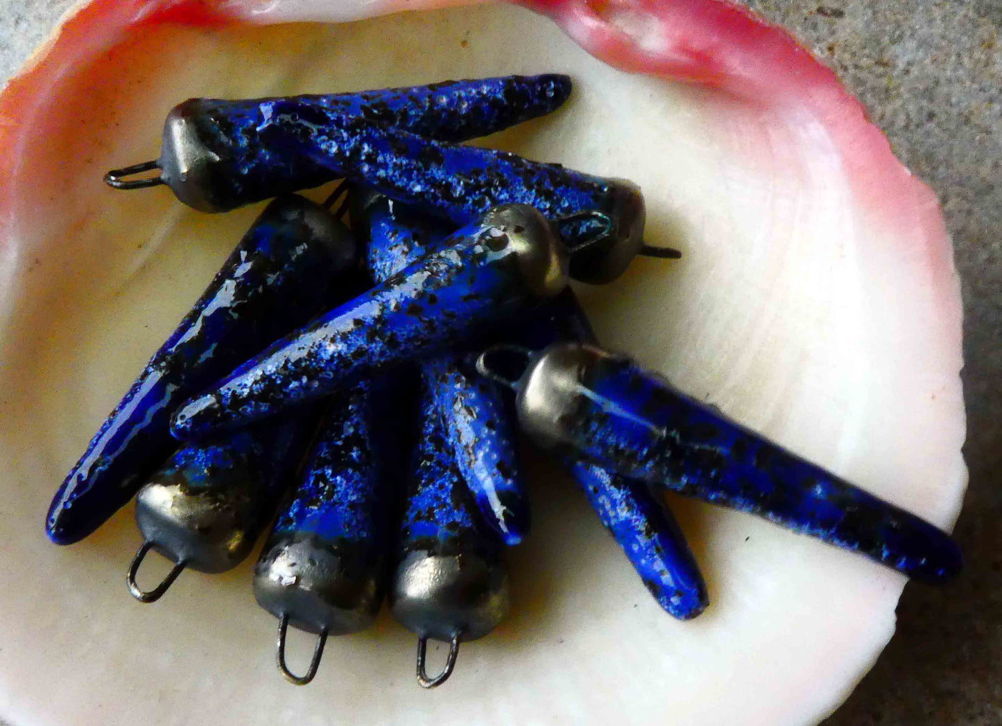 Ceramic Bronzy Spike Earring Charms - Mirror Blue Glimmer
