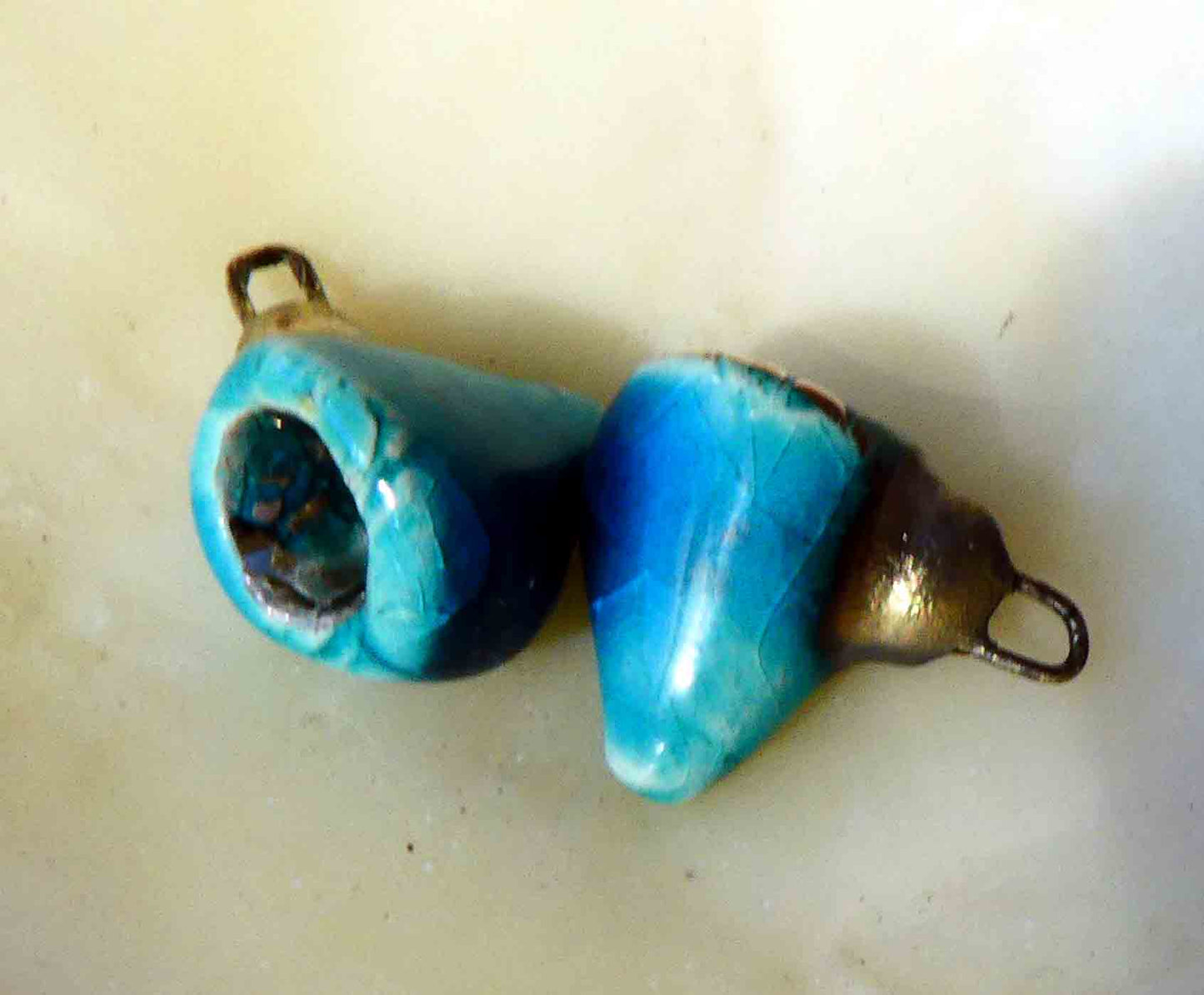Ceramic Lustre Cones Earring Charms -Topaz and Platinum