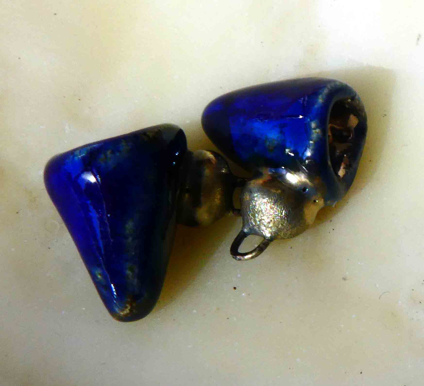 Ceramic Lustre Cones Earring Charms -Mirror Blue and Platinum