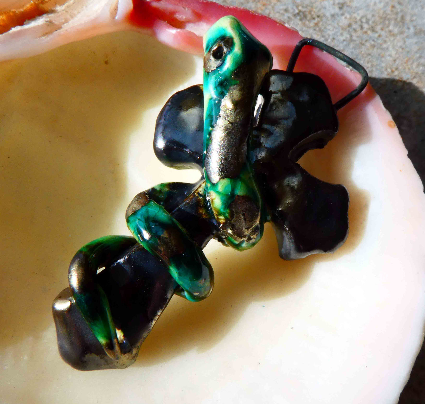 Ceramic Snake on Cross Pendant