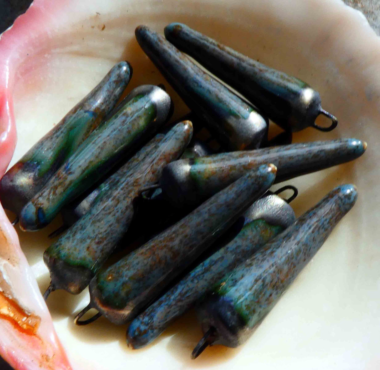 Ceramic Spikes Earring Charms - Grey Feather