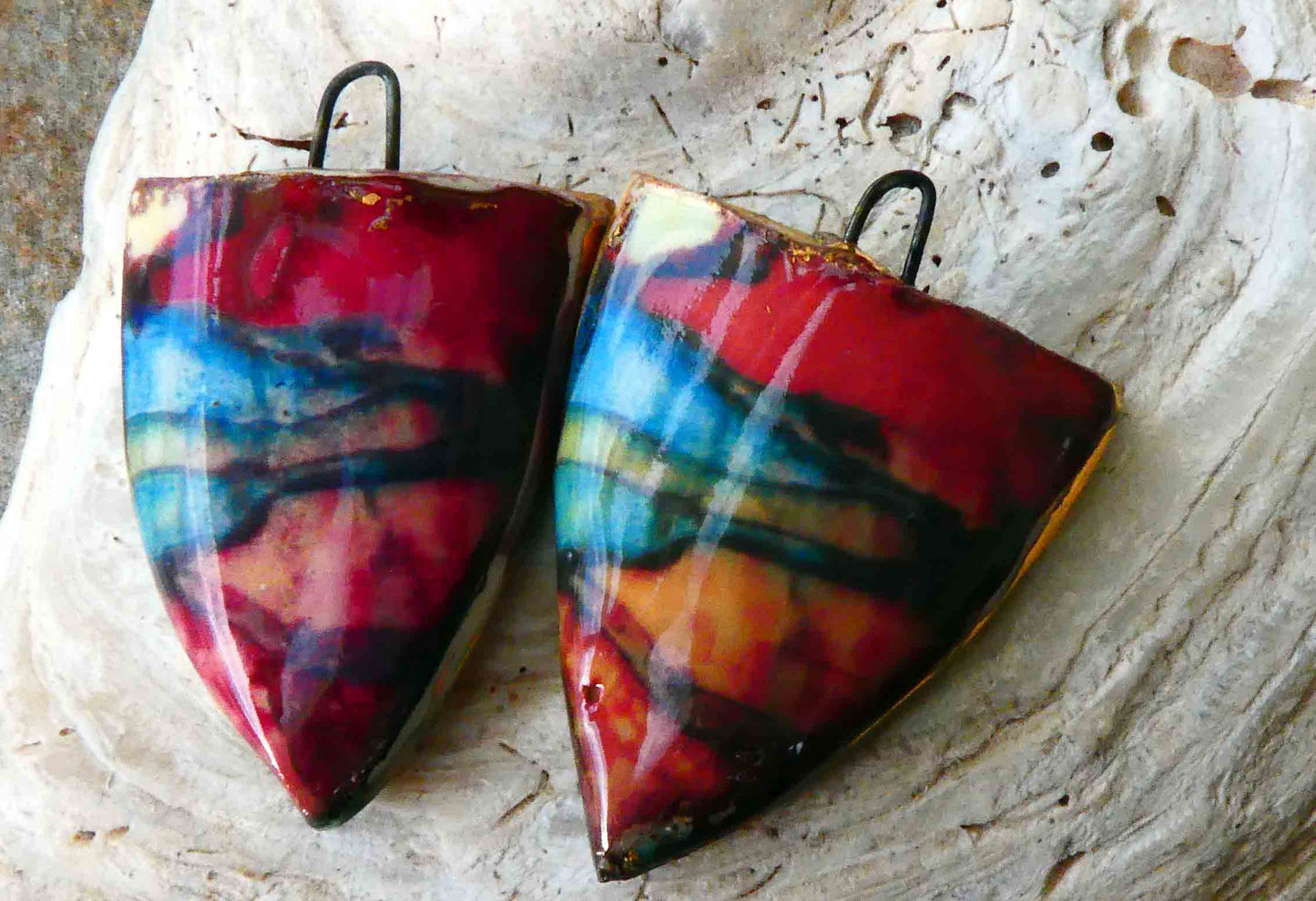 Ceramic Painted Decal Shield Earring Charms #14