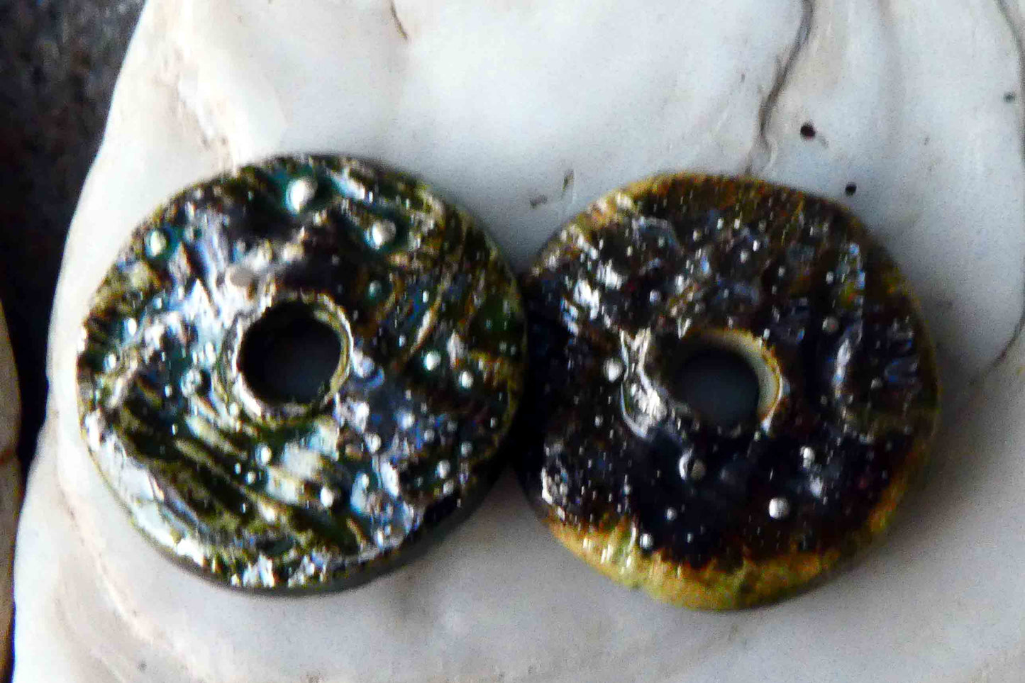 Ceramic Textured Discs With Sterling Silver -#18