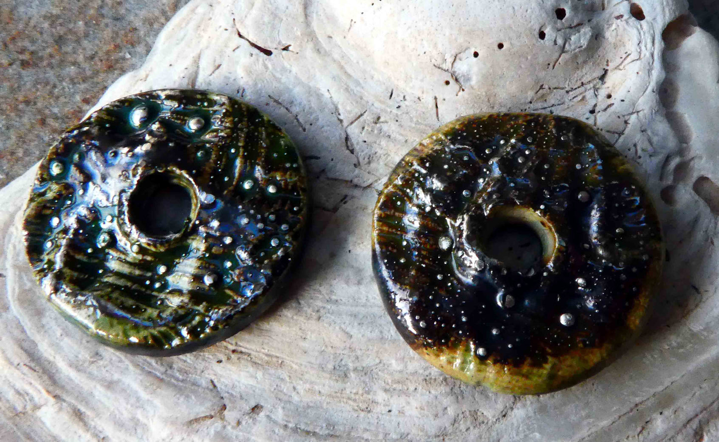 Ceramic Textured Discs With Sterling Silver -#18