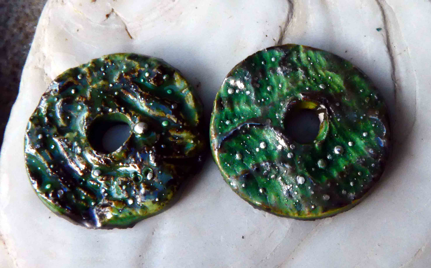 Ceramic Textured Discs With Sterling Silver -#19