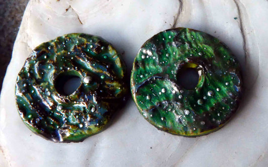 Ceramic Textured Discs With Sterling Silver -#19