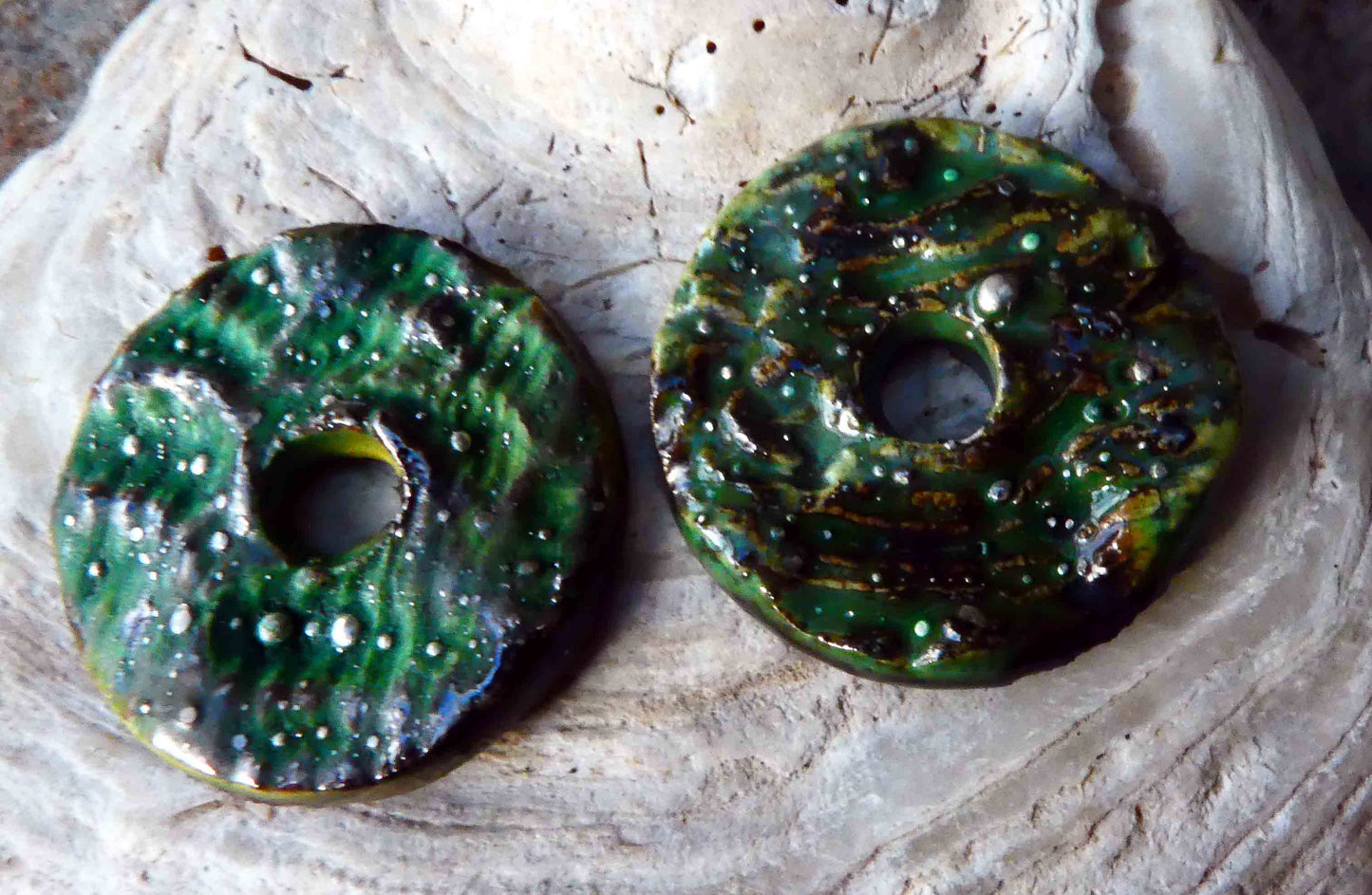 Ceramic Textured Discs With Sterling Silver -#19