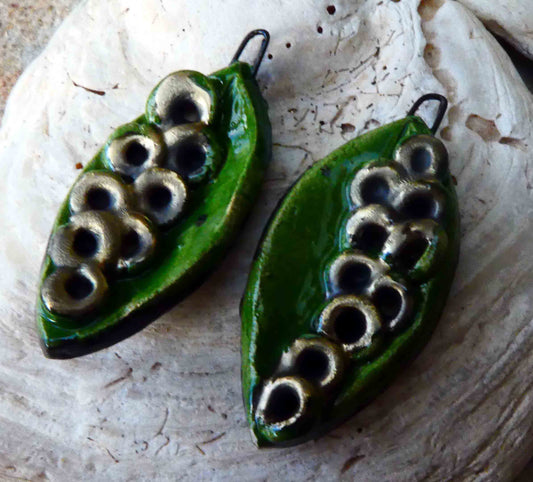 Ceramic Layered Lichen Leaf Earring Charms - Froggy