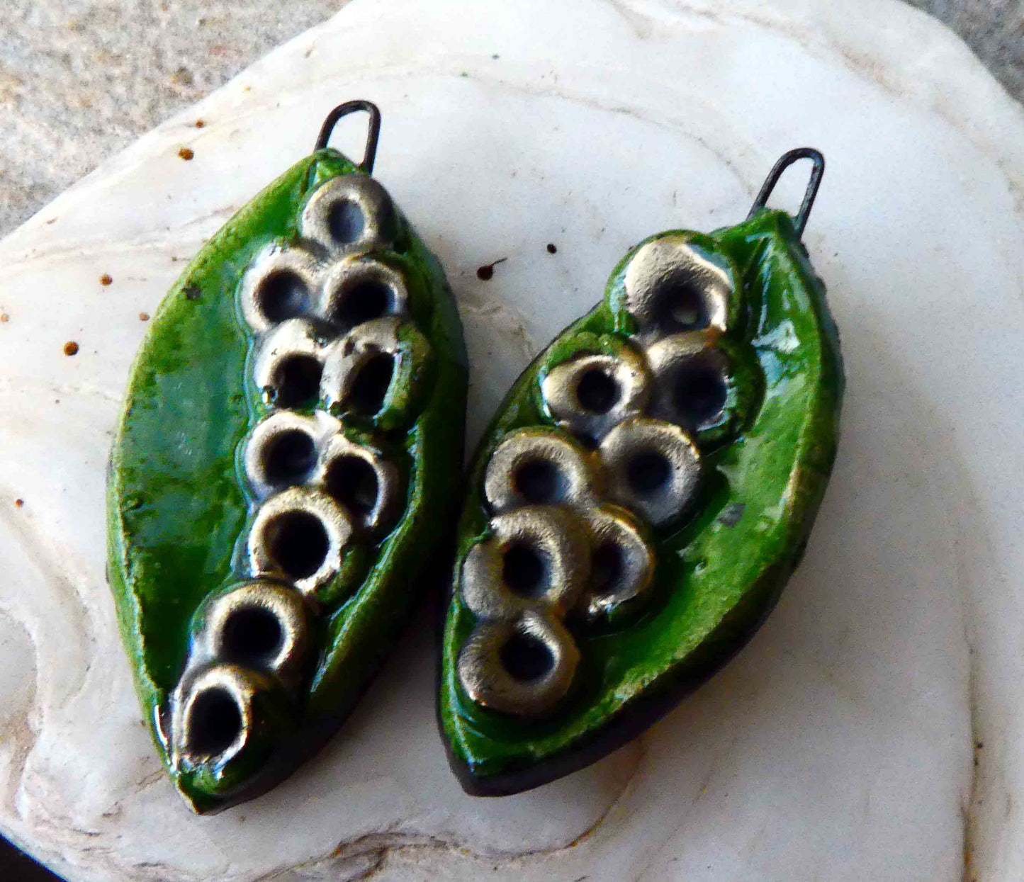 Ceramic Layered Lichen Leaf Earring Charms - Froggy