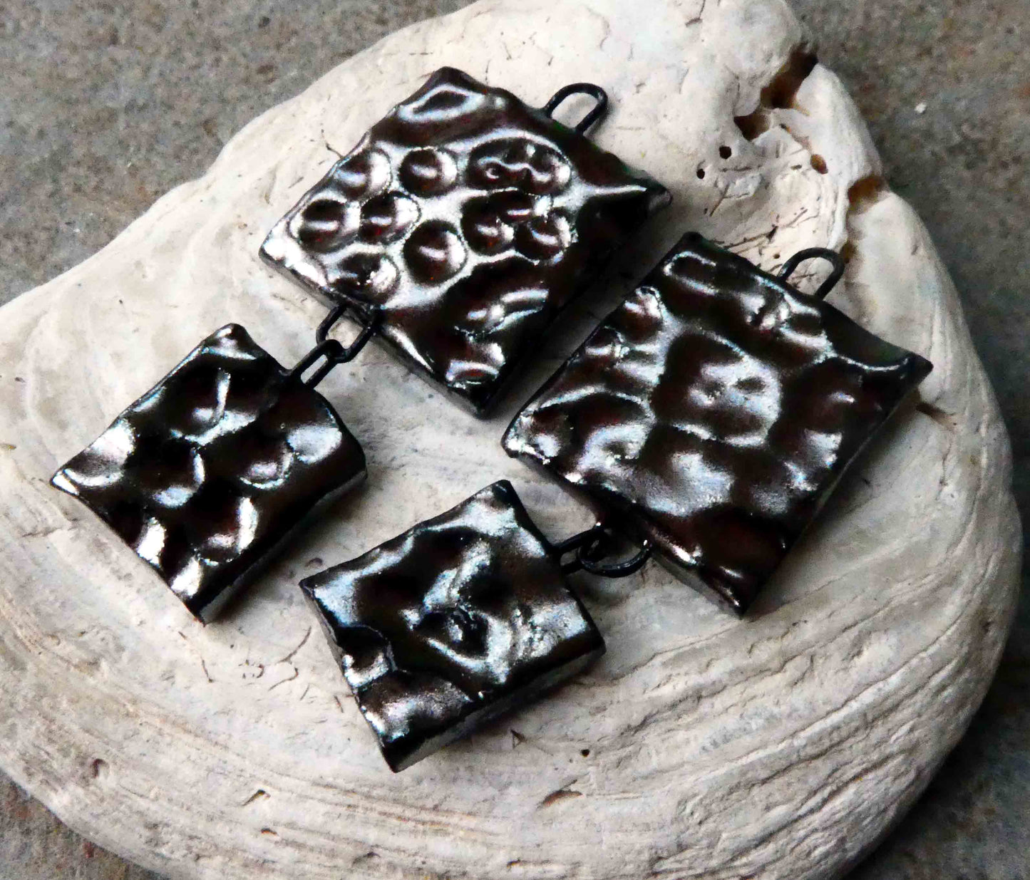 Ceramic Dimpled Double Square Earring Dangles -  Gloria