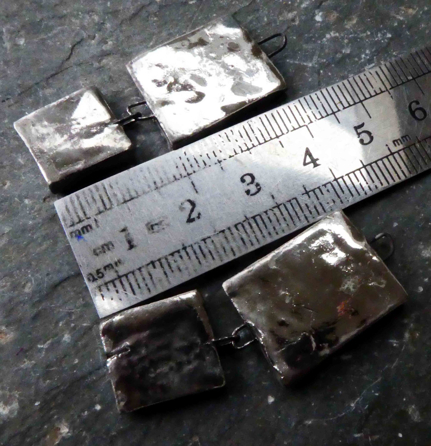 Ceramic Dimpled Double Square Earring Dangles -Platinum