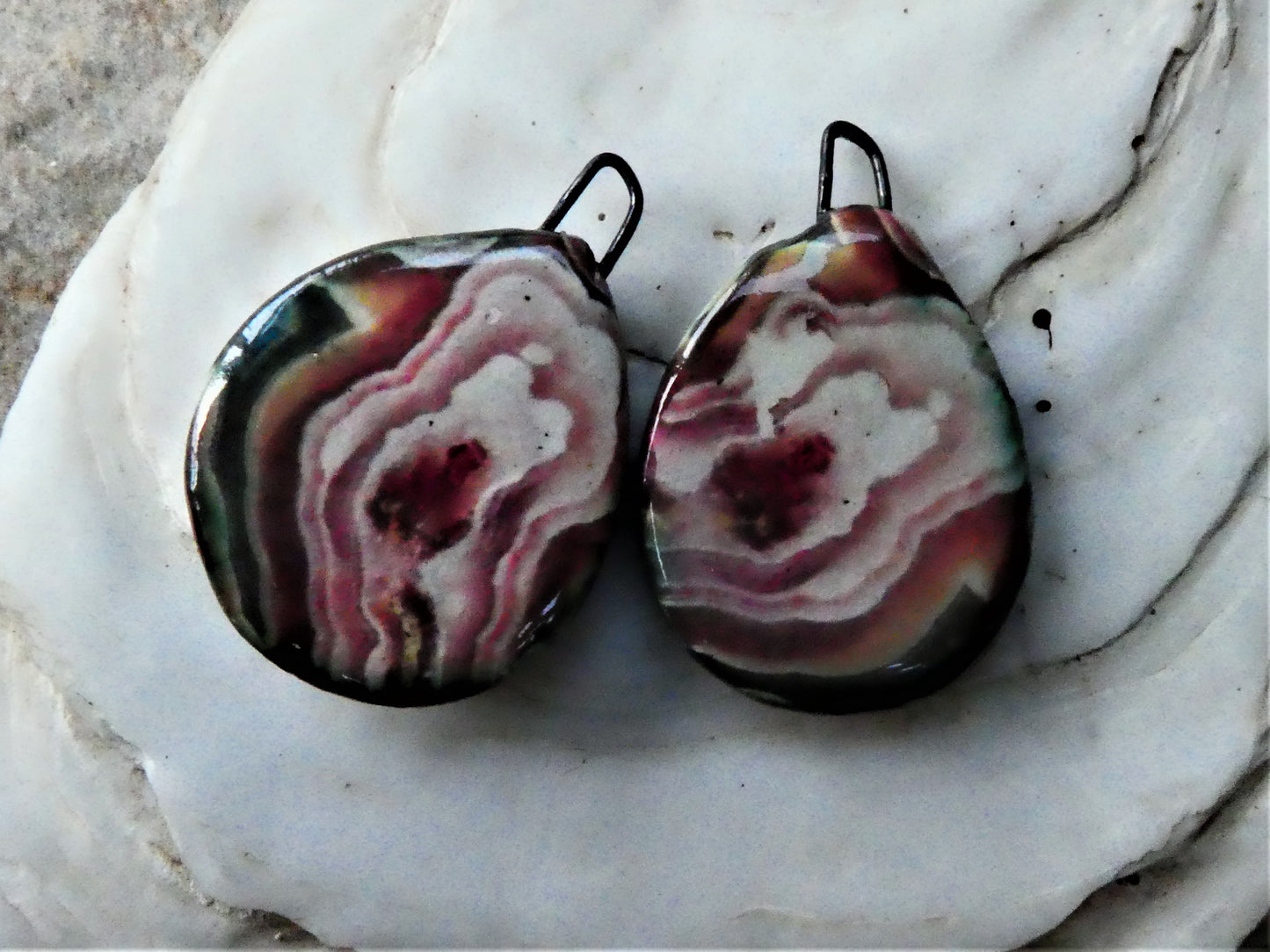 Ceramic Decal Glossy Gemstone Slice Earring Charms #2