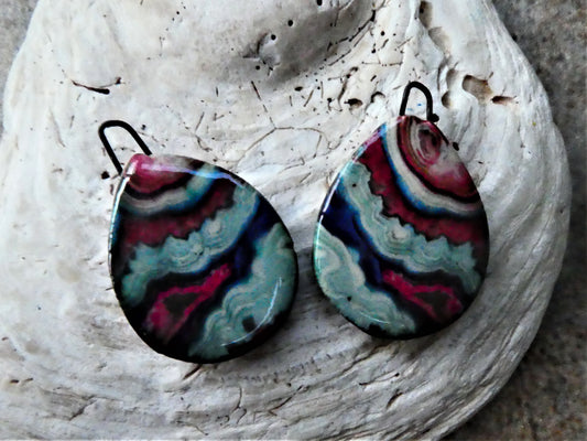 Ceramic Decal Glossy Gemstone Slice Earring Charms #6